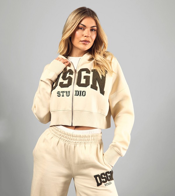 Dsgn Studio Appliqued Boxy Crop Zip-Through Hooded Jacket