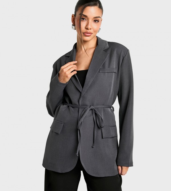 Shoulder Pad Belted Blazer