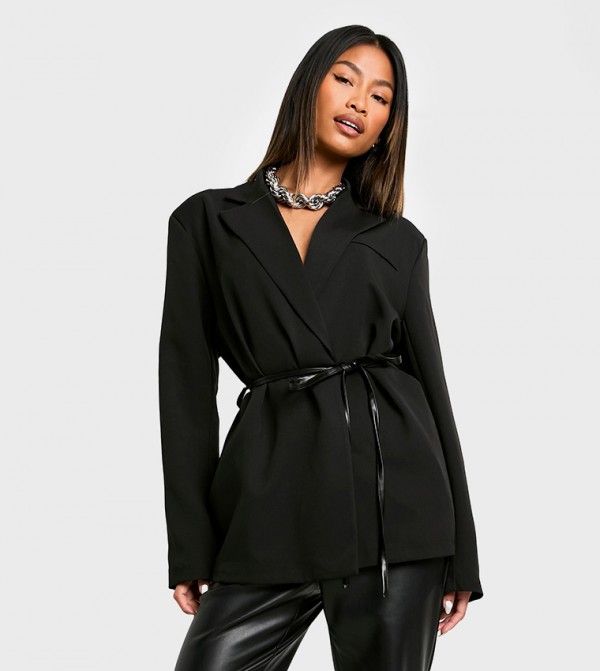 Shoulder Pad Belted Blazer