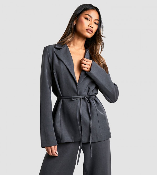 Marl Tailored Belt Detail Blazer