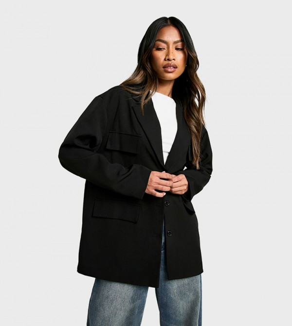 Woven Slouchy Oversized Pocket Blazer