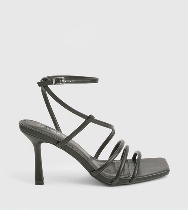 Triple Strap Asymmetric Heel Sandals