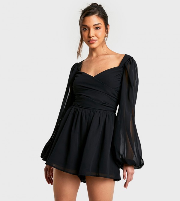 Chiffon Wrap Split Sleeves Playsuit