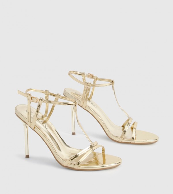 Metallic Strappy T Bar Detail Stiletto Heel Sandals