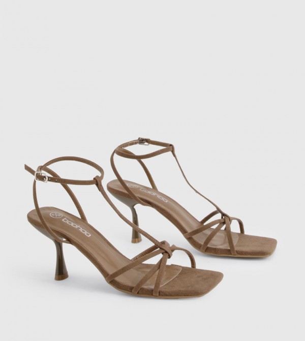 Faux Suede Knot Detail T-Bar Heeled Sandals