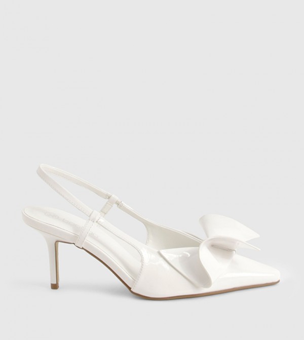Bow Detail Patent Slingback Pumps