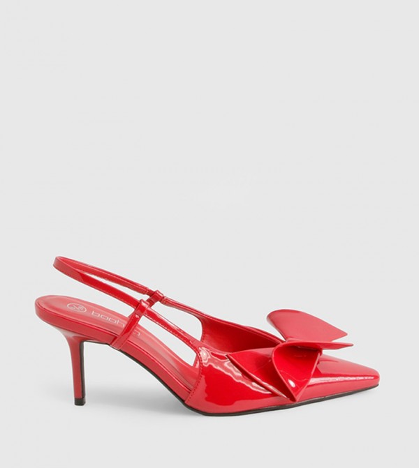 Bow Detail Patent Slingback Pumps