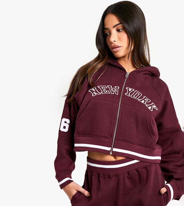 Petite Embroidered Cropped Zip-Through Hooded Jacket