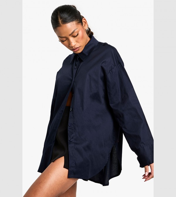 Solid Long Sleeves Oversized Shirt