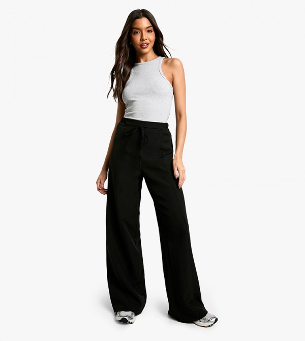 Elastic Drawstring Waist Wide Leg Trousers