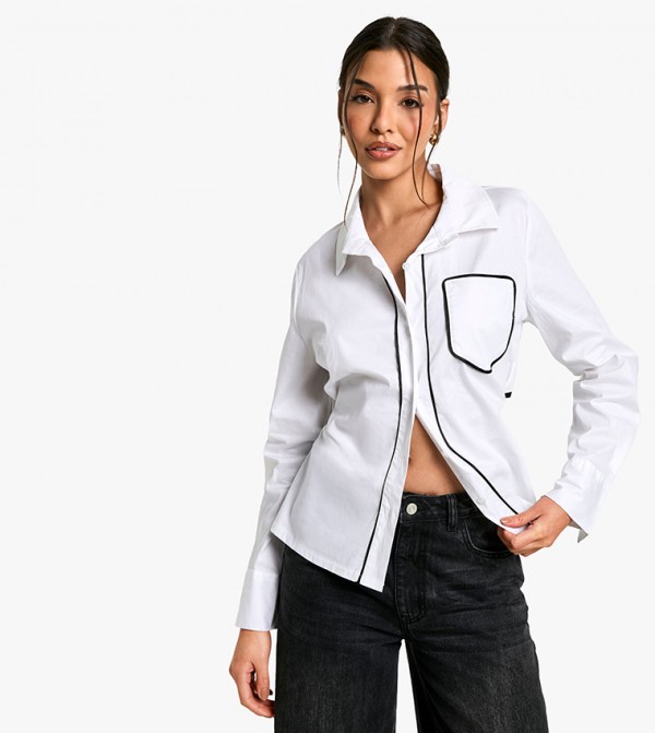 Contrast Piping Tie Back Shirt