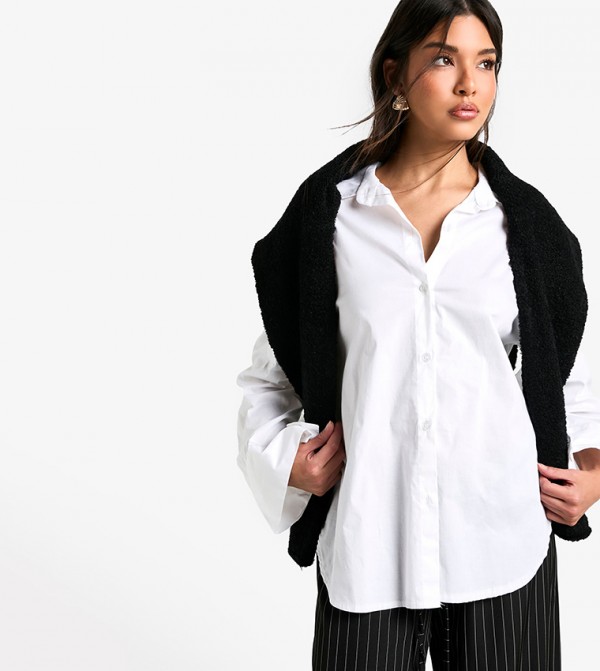 Solid Long Sleeves Oversized Shirt
