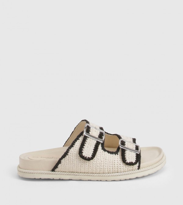 Crochet Contrast Binding Double Strap Footbed Sandals