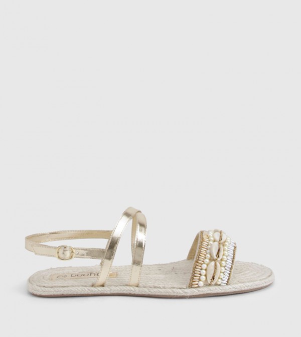 Sequined Shell Detail 2 Part Espadrille Flat Sandals