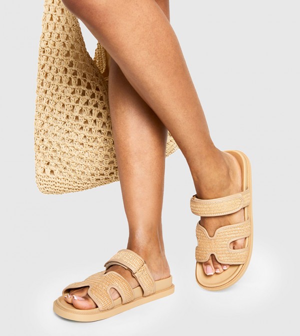 Wide Fit Raffia Cut Out Detail Comfort Sandals