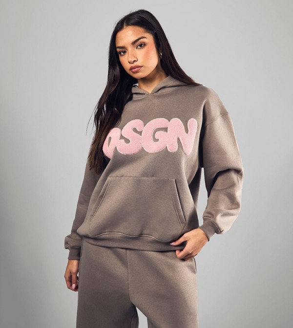 Design Studio Bubble Towelling Applique Oversized Hoodie