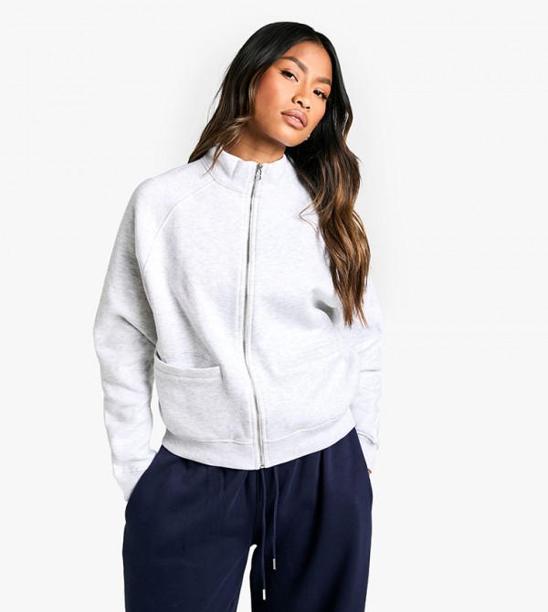 Hidden Pocket Zip-Through High Neck Jacket