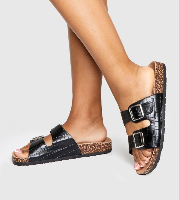 Double Buckle Croc Footbed Sandals