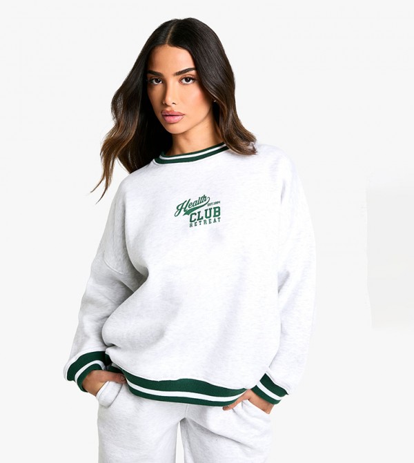 Petite Contrast Ribbed Embroidered Sweatshirt
