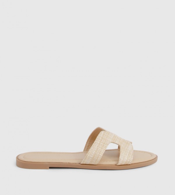 Double Strap Raffia Flat Sandals
