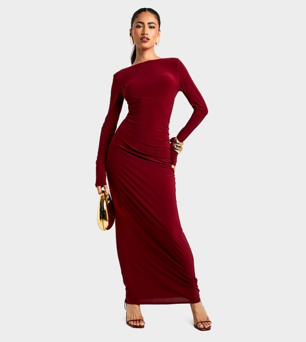 Asymmetric Cut Out Backless Maxi Slinky Maxi Dress