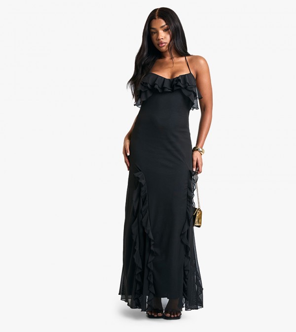 Ruffle Halterneck Fit and Flared Maxi Dress