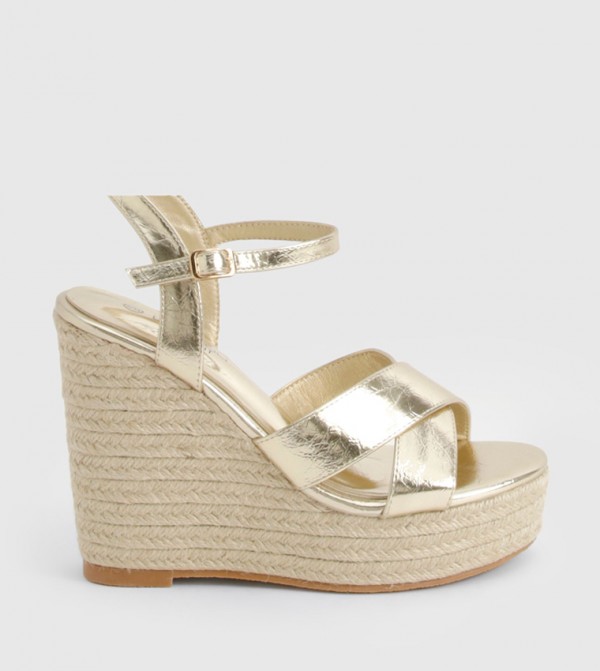 Metallic Crossover Wedge Sandals