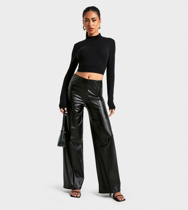 High Waist Wide Leg Pu Trousers