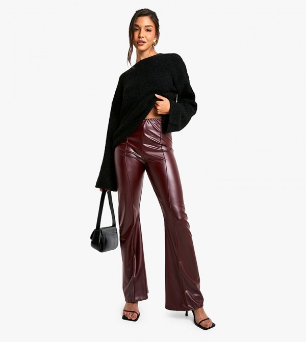 Flared Leg PU Pintuck Trousers