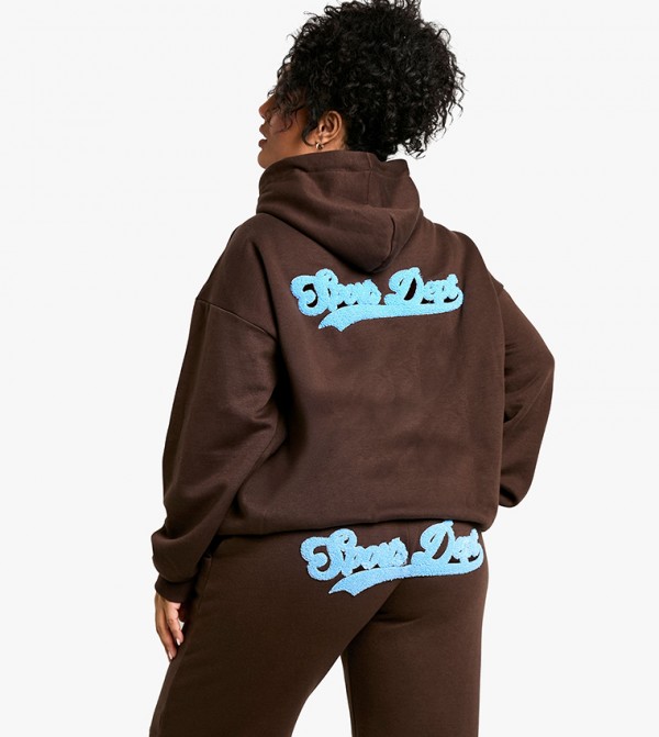 Curve Toweling Appliqued Zip-Through Hooded Jacket
