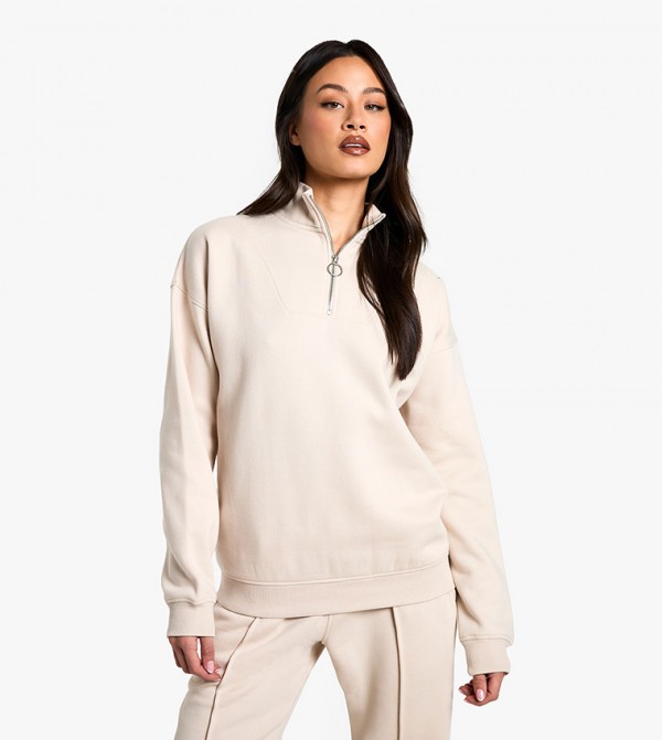 Tall O Ring Detail Zipper Neck Sweatshirt