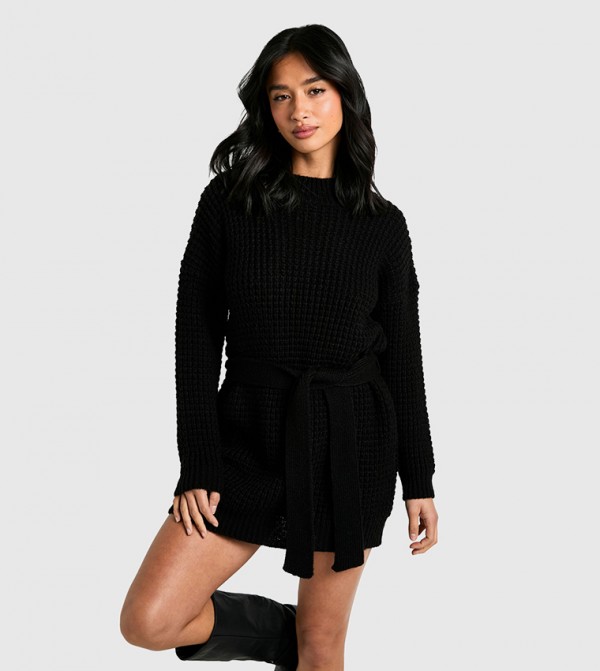 Petite Belted Mini Sweater Dress