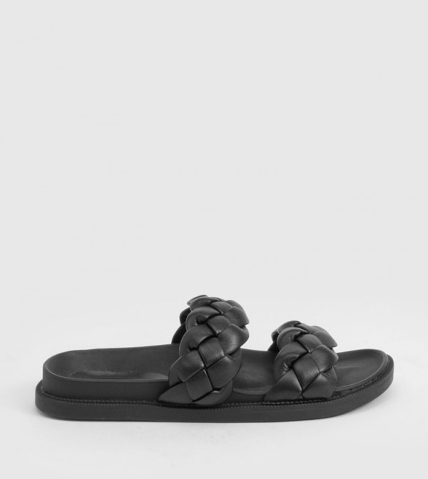 Plaited Double Strap Slide Sandals