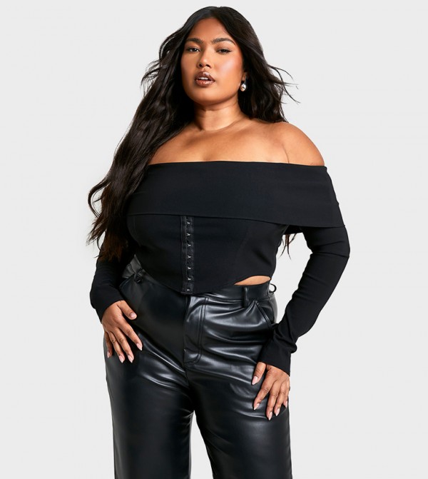 Curve Bengaline Off Shoulder Hook & Eye Crop Top