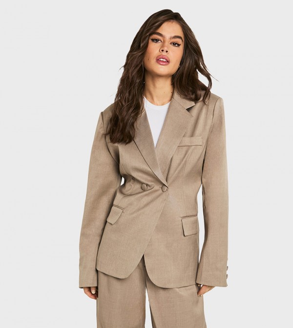 Tailored Cinched Waist Wrap Blazer