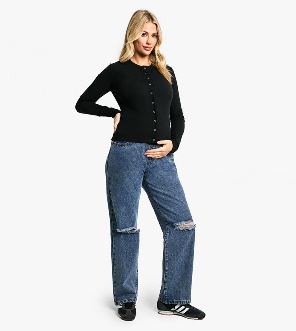 Maternity Over the Bump Ripped Knee Boyfriend Jeans