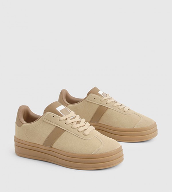 Faux Suede Striped Gum Sole Casual Shoes