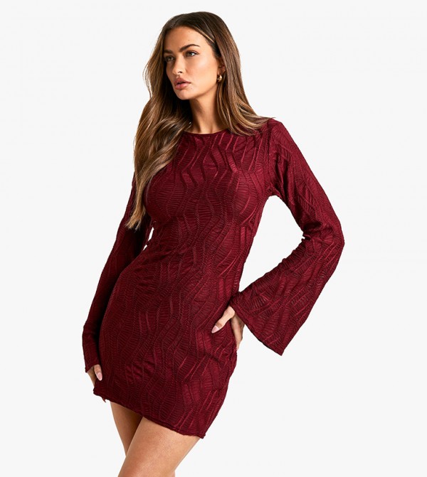 Textured Flared Sleeves Mini Dress