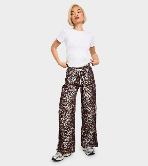 Leopard Print Wide Leg Trousers