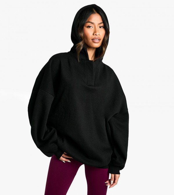 Notch Neck Balloon Sleeves Oversized Hoodie