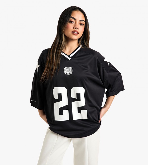 Varsity Slogan V-Neck Jersey T-Shirt