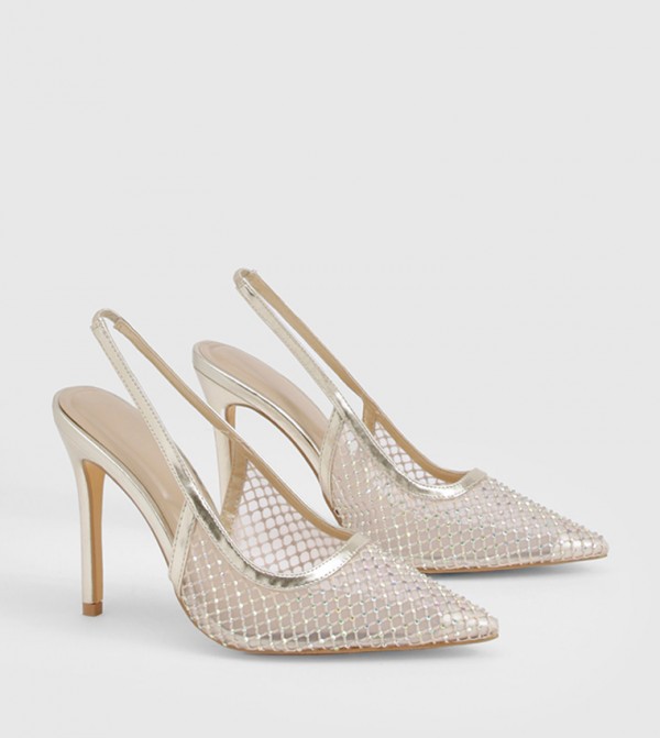 Mesh Diamante Slingback Pumps