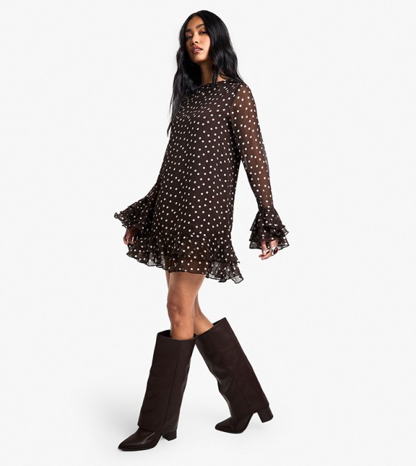 Polka Dot Chiffon Smock Dress