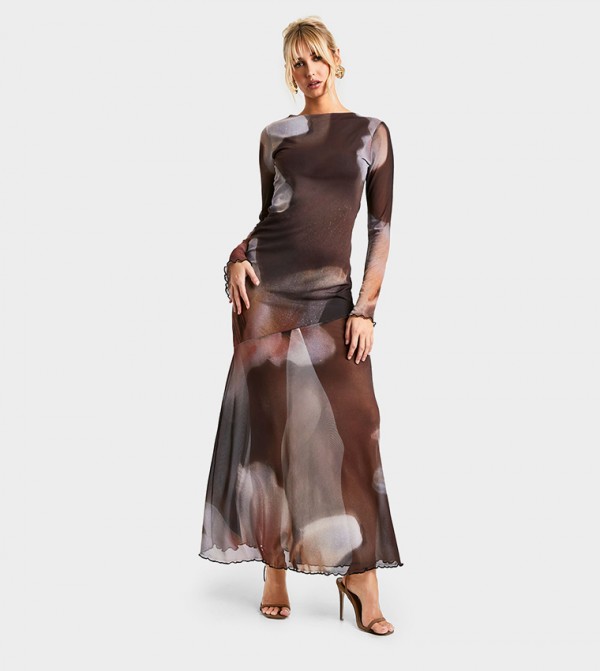 Floral Print Godet Seam Midaxi Dress