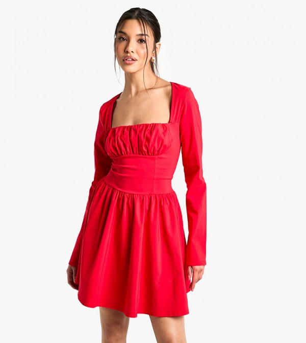 Bengaline Corset Long Sleeves Skater Dress