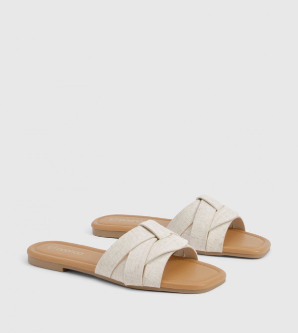 Linen Woven Solid Flat Sandals