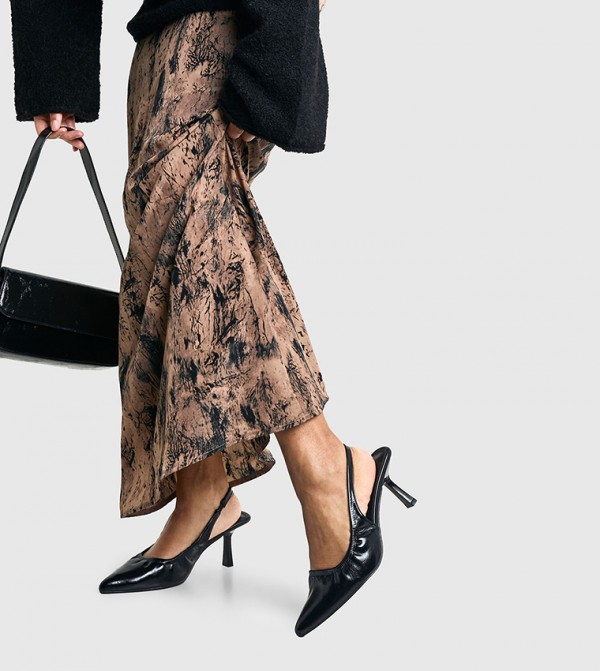 Wide Fit Low Stiletto Ruched Slingback Pumps