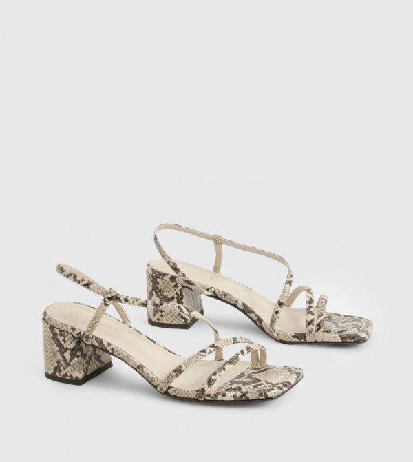 Snakeskin Asymmetric Low Block Heeled Sandals