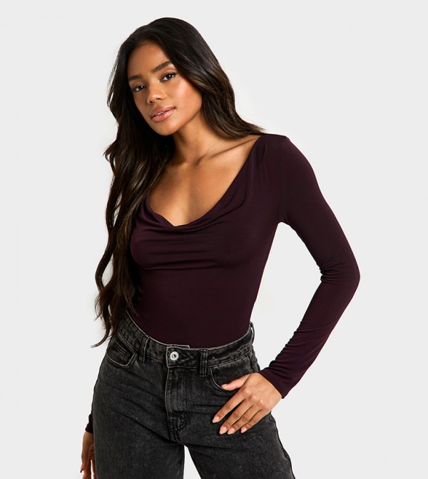 Slinky Long Sleeves Cowl Neck Top
