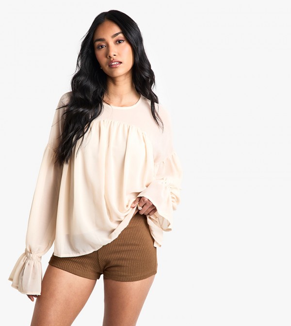 Chiffon Drape Detail Long Sleeves Top